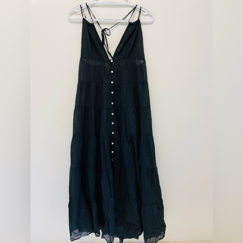 Elegant Black Maxi Dress Tiered cotton voile dress J. crew - Picture 2 of 4